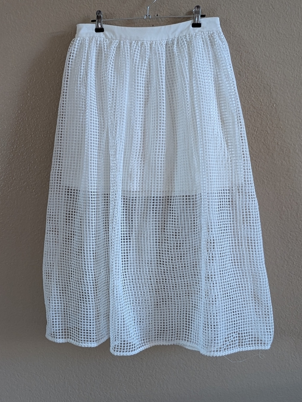 Sunday In Brooklyn Anthropologie White Grid Mesh Sheer Midi Skirt NWT Sz S